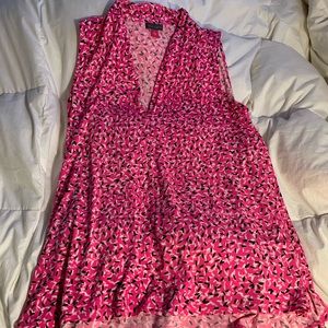 Vince Camuto Pink Black White Print Jersey Tunic Tank Top Blouse Tunic Sz. L 💓